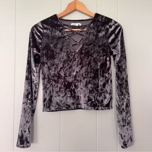 Hollister Crushed Velvet Y2K Aesthetic Bodycon Whimsigoth Crisscross Neck Top XS